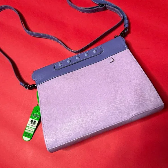 Min & Mon Leather Crossbody Bag – Lavender & Lilac with Neon Green Accents - Picture 4 of 12